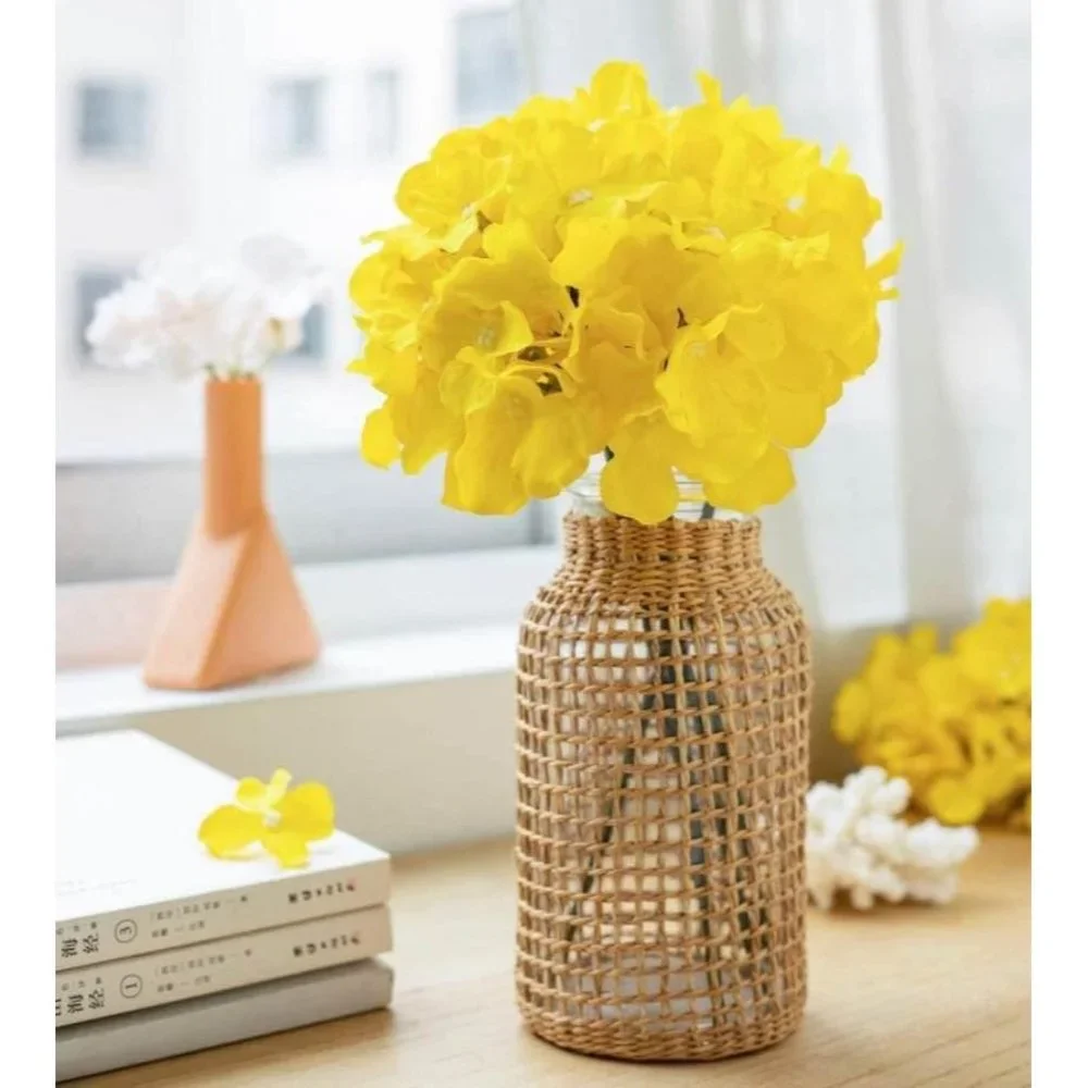10 pack Yellow Silk Hydrangea Flower Floral with Stems Wedding Home Bouquet